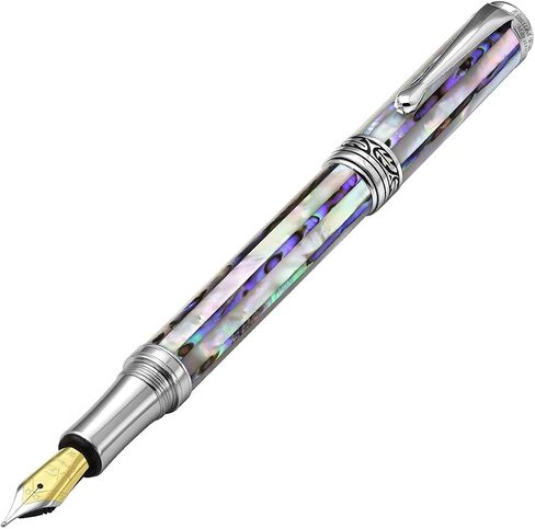 Xezo Maestro Jubilee Fountain Pen, Medium Nib. Oceanic White Mother of Pearl and Paua Abalone. Limited Edition of 223 Pieces. Handmade, Each unique in Saudi Arabia