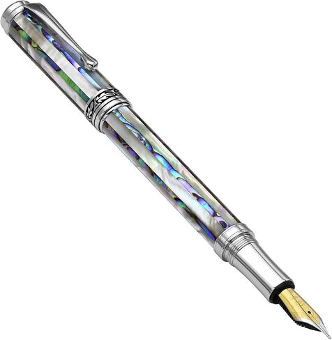 Xezo Maestro Jubilee Fountain Pen, Medium Nib. Oceanic White Mother of Pearl and Paua Abalone. Limited Edition of 223 Pieces. Handmade, Each unique in Saudi Arabia