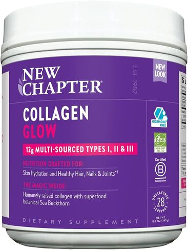 New Chapter Beauty Collagen Powder Glow، 12 جرام ببتيدات الكولاجين (الأنواع الأول والثاني والثالث)، بدون نكهة، 28 حصة، متعدد المصادر، نبق البحر، الشعر، البشرة، الأظافر، خالي من الهرمونات، خالي من الغلوتين in Kuwait