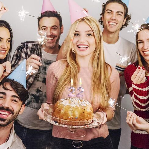 شموع عيد الميلاد الثاني والعشرون رقم 22 لتزيين الكيك عيد ميلاد سعيد للنساء والرجال والفتيات والأولاد والاحتفال بالذكرى السنوية لحفلات الزفاف (ذهبي وردي) in Saudi Arabia