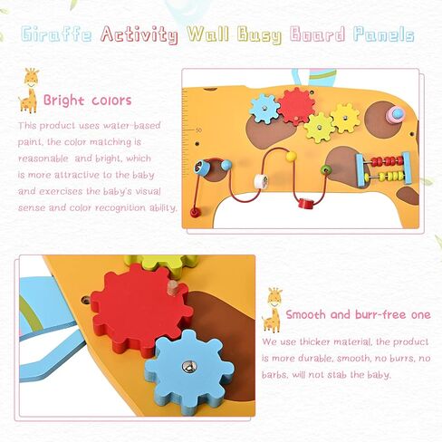لوحة حائط للأنشطة، لوحة مشغولة 7 في 1، مسطرة خشبية متعددة الوظائف للزرافة، تعليم مبكر للأطفال، تمارين حسية لليد والعين، لعبة العداد، لعبة معدات العداد للأطفال أكثر من 36 شهرًا in Kuwait