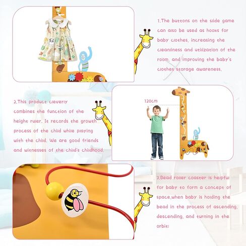 لوحة حائط للأنشطة، لوحة مشغولة 7 في 1، مسطرة خشبية متعددة الوظائف للزرافة، تعليم مبكر للأطفال، تمارين حسية لليد والعين، لعبة العداد، لعبة معدات العداد للأطفال أكثر من 36 شهرًا in Kuwait