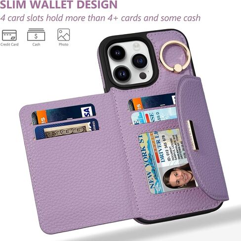 حافظة Keallce لهاتف iPhone 15 Pro Max، حافظة جلدية قابلة للطي مع فتحات للبطاقات، حامل حلقي، غطاء هاتف واقٍ للنساء، بيج in Kuwait