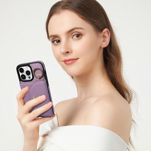 حافظة Keallce لهاتف iPhone 15 Pro Max، حافظة جلدية قابلة للطي مع فتحات للبطاقات، حامل حلقي، غطاء هاتف واقٍ للنساء، بيج in Kuwait