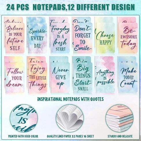 48 Pcs Watercolor Bulk Motivational Pens Inspirational Notepads Set, Pocket Motivational Quote Notebooks Ballpoint Pens, Mini Journals Gift Set for Kids Students Teachers School Office Prizes Supplies in Saudi Arabia