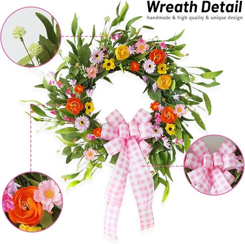 اكاليل الربيع والصيف للباب الأمامي خارج - 22 بوصة اليدوية زهرة الحرير الاصطناعي اكليلا من الزهور الخضراء الربيع الباب الأمامي اكليلا من الزهور في الأماكن المغلقة في الهواء الطلق باب عيد الفصح اكليلا من الزهور ديكور المنزل in Kuwait