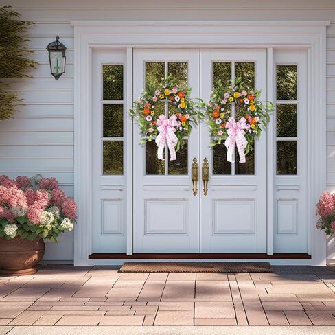 اكاليل الربيع والصيف للباب الأمامي خارج - 22 بوصة اليدوية زهرة الحرير الاصطناعي اكليلا من الزهور الخضراء الربيع الباب الأمامي اكليلا من الزهور في الأماكن المغلقة في الهواء الطلق باب عيد الفصح اكليلا من الزهور ديكور المنزل in Kuwait