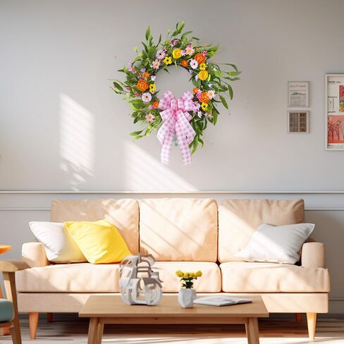 اكاليل الربيع والصيف للباب الأمامي خارج - 22 بوصة اليدوية زهرة الحرير الاصطناعي اكليلا من الزهور الخضراء الربيع الباب الأمامي اكليلا من الزهور في الأماكن المغلقة في الهواء الطلق باب عيد الفصح اكليلا من الزهور ديكور المنزل in Kuwait