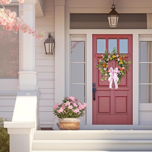 اكاليل الربيع والصيف للباب الأمامي خارج - 22 بوصة اليدوية زهرة الحرير الاصطناعي اكليلا من الزهور الخضراء الربيع الباب الأمامي اكليلا من الزهور في الأماكن المغلقة في الهواء الطلق باب عيد الفصح اكليلا من الزهور ديكور المنزل in Kuwait