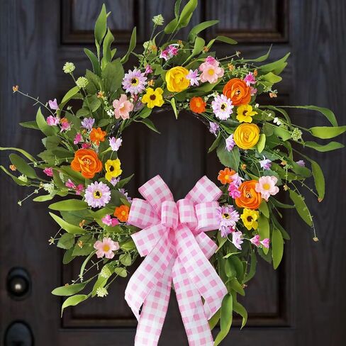 اكاليل الربيع والصيف للباب الأمامي خارج - 22 بوصة اليدوية زهرة الحرير الاصطناعي اكليلا من الزهور الخضراء الربيع الباب الأمامي اكليلا من الزهور في الأماكن المغلقة في الهواء الطلق باب عيد الفصح اكليلا من الزهور ديكور المنزل in Kuwait
