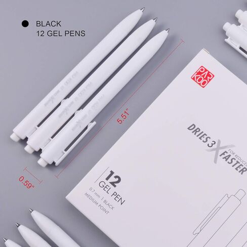 ParKoo Retractable Gel Pens: 12ct Black Ink 0.7mm Fine Point Tip White Pen, Quick Dry Smooth Writing Pens for Journaling Note Taking Sketching No Bleed & Smear in Saudi Arabia