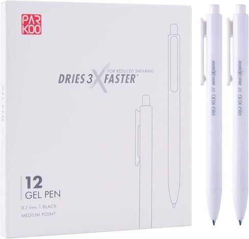 ParKoo Retractable Gel Pens: 12ct Black Ink 0.7mm Fine Point Tip White Pen, Quick Dry Smooth Writing Pens for Journaling Note Taking Sketching No Bleed & Smear in Saudi Arabia