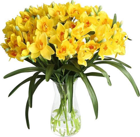 10PCS Artificial Flowers with Vase, Faux Silk Tulip Flower Artificial Flowers Bouquet in Glass Vase, Faux Flower Arrangement with Vase Suitable for Home Office Decoration, Dining Table Centerpiece in Saudi Arabia