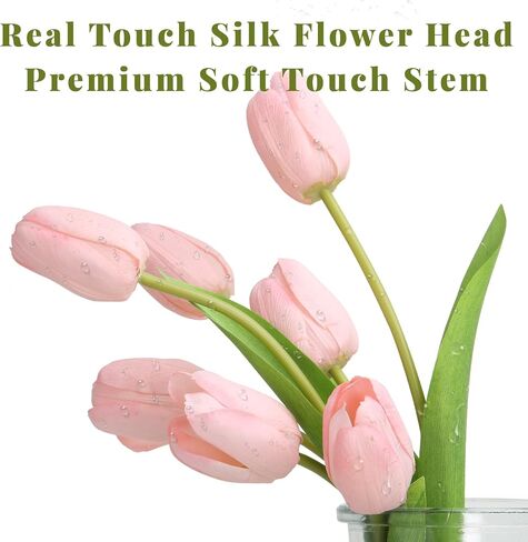 10PCS Artificial Flowers with Vase, Faux Silk Tulip Flower Artificial Flowers Bouquet in Glass Vase, Faux Flower Arrangement with Vase Suitable for Home Office Decoration, Dining Table Centerpiece in Saudi Arabia