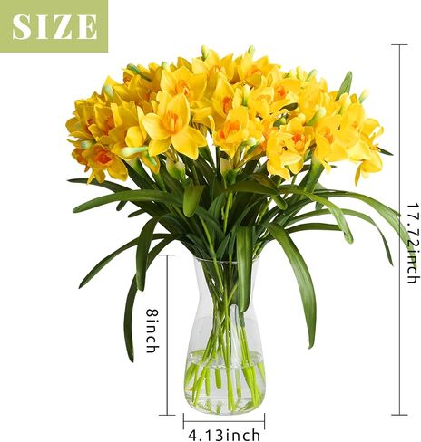 10PCS Artificial Flowers with Vase, Faux Silk Tulip Flower Artificial Flowers Bouquet in Glass Vase, Faux Flower Arrangement with Vase Suitable for Home Office Decoration, Dining Table Centerpiece in Saudi Arabia