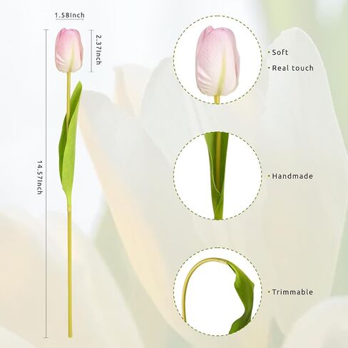 10PCS Artificial Flowers with Vase, Faux Silk Tulip Flower Artificial Flowers Bouquet in Glass Vase, Faux Flower Arrangement with Vase Suitable for Home Office Decoration, Dining Table Centerpiece in Saudi Arabia