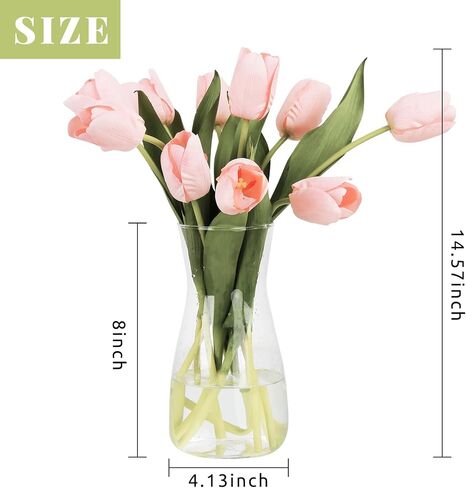 10PCS Artificial Flowers with Vase, Faux Silk Tulip Flower Artificial Flowers Bouquet in Glass Vase, Faux Flower Arrangement with Vase Suitable for Home Office Decoration, Dining Table Centerpiece in Saudi Arabia