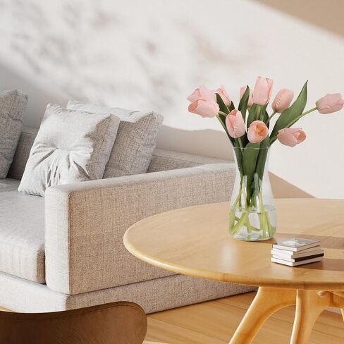 10PCS Artificial Flowers with Vase, Faux Silk Tulip Flower Artificial Flowers Bouquet in Glass Vase, Faux Flower Arrangement with Vase Suitable for Home Office Decoration, Dining Table Centerpiece in Saudi Arabia