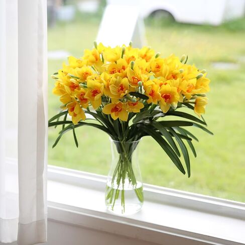 10PCS Artificial Flowers with Vase, Faux Silk Tulip Flower Artificial Flowers Bouquet in Glass Vase, Faux Flower Arrangement with Vase Suitable for Home Office Decoration, Dining Table Centerpiece in Saudi Arabia