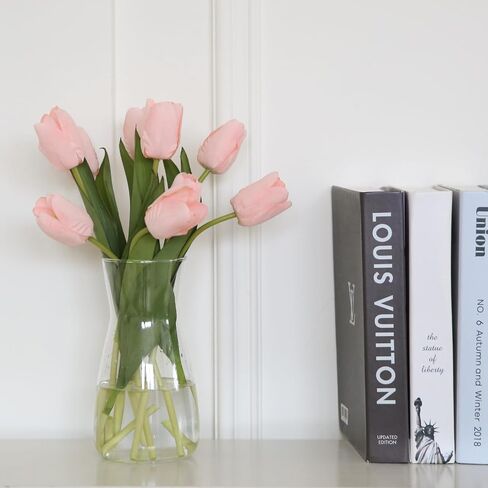 10PCS Artificial Flowers with Vase, Faux Silk Tulip Flower Artificial Flowers Bouquet in Glass Vase, Faux Flower Arrangement with Vase Suitable for Home Office Decoration, Dining Table Centerpiece in Saudi Arabia