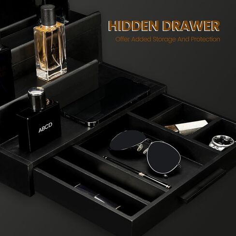 منظم كولونيا للرجال - حامل عطر خشبي مع درج وحجرة مخفية، صينية كولونيا من 3 طبقات للتنظيم والتخزين، هدية رائعة للرجال، أسود in Saudi Arabia