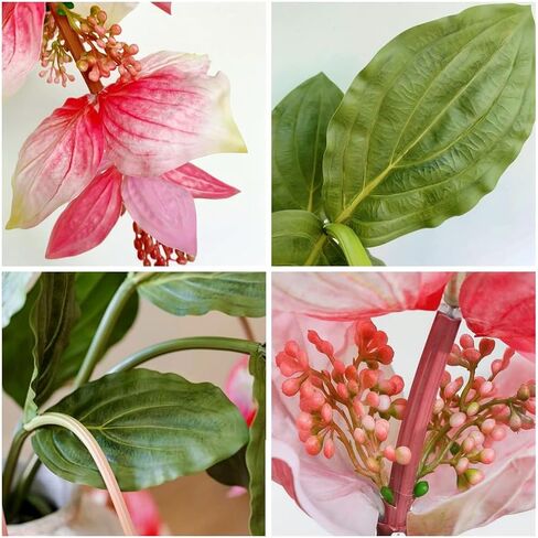 Pack of 2 - Artificial Medinilla Magnifica Made with PU Real Touch Exotic Flowers Fake Tropical Philippine Orchid Rose Grape Plant for Home Garden Decor - 51.15 inch (Flamingo Pink) in Saudi Arabia