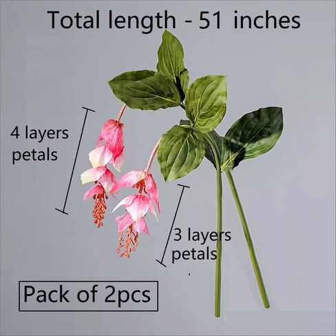Pack of 2 - Artificial Medinilla Magnifica Made with PU Real Touch Exotic Flowers Fake Tropical Philippine Orchid Rose Grape Plant for Home Garden Decor - 51.15 inch (Flamingo Pink) in Saudi Arabia