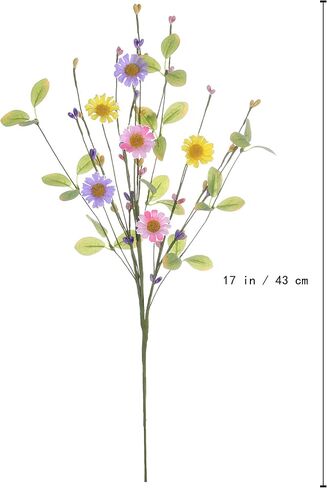 6 قطع من زهور الربيع الاصطناعية مقاس 43.18 سم فروع زهور الربيع من الزهور الصناعية مع توت الأقحوان لمزهرية المنزل في الداخل وتنسيقات الزهور قطع مركزية للطاولة in Kuwait