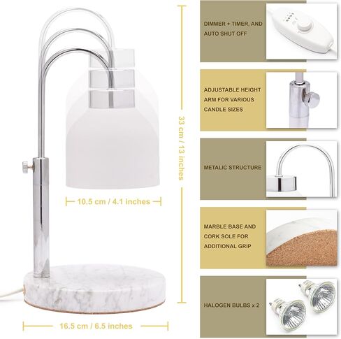مصباح تدفئة الشموع، مصباح شمعة خافت متوافق مع شموع يانكي والشموع الكبيرة، مصباح تدفئة الشموع الكهربائي كامل مع لمبتين، مؤقت 2 ساعة/4 ساعات/8 ساعات، تصميم أبيض خالد in Kuwait