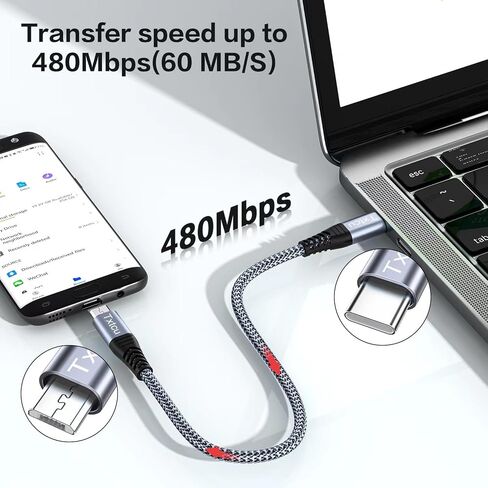 USB C to Micro USB Cable 3.3ft, USB Type C to Micro Cable Braided USB C to Micro Charger Cable Android Charging Cord Dast Sync Compatible for Samsung Galaxy S7/S5/J7/J3,LG,PS4,Kindle,Camera,GPS in Saudi Arabia