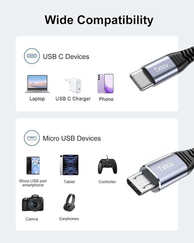 USB C to Micro USB Cable 3.3ft, USB Type C to Micro Cable Braided USB C to Micro Charger Cable Android Charging Cord Dast Sync Compatible for Samsung Galaxy S7/S5/J7/J3,LG,PS4,Kindle,Camera,GPS in Saudi Arabia