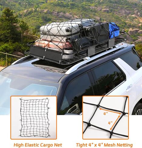 حامل سقف LEISU مقاس 63 بوصة × 40 بوصة × 6 بوصة، حامل بضائع عالي التحمل على السطح مع غطاء شحن مقاوم للماء، سلة شحن عالمية لرف السقف لسيارات الدفع الرباعي والشاحنات والسيارات in Kuwait