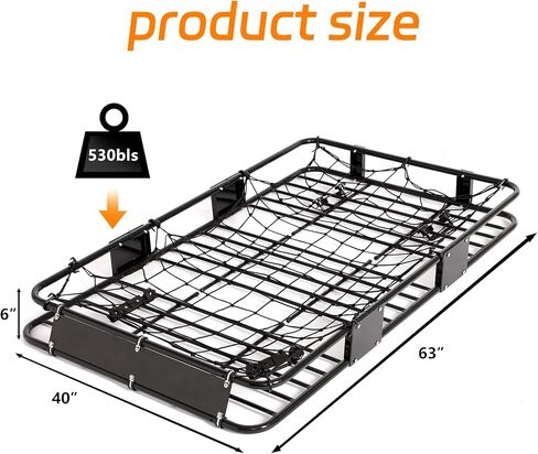 حامل سقف LEISU مقاس 63 بوصة × 40 بوصة × 6 بوصة، حامل بضائع عالي التحمل على السطح مع غطاء شحن مقاوم للماء، سلة شحن عالمية لرف السقف لسيارات الدفع الرباعي والشاحنات والسيارات in Kuwait