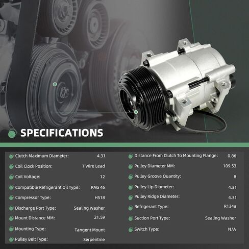 ضاغط تيار متردد HS18 - 8 بكرة متوافقة مع دودج رام 2500/3500/4000/4500/5500، 5.9 لتر/6.7 لتر، l6، 2005-2010# استبدال CO10902C 55111411AA 55111411AC 55111411AD 55111411AE محركات الديزل in Saudi Arabia