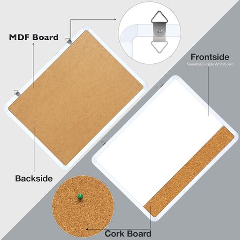 لوحة مسح جافة صغيرة من DumanAsen، مجموعة سبورة بيضاء مغناطيسية مقاس 12 × 16 ولوحة الفلين للجدار، مجموعة سبورة بيضاء محمولة للمنزل والمكتب، تتضمن علامات وممحاة وسلك وأدوات تعليق in Kuwait