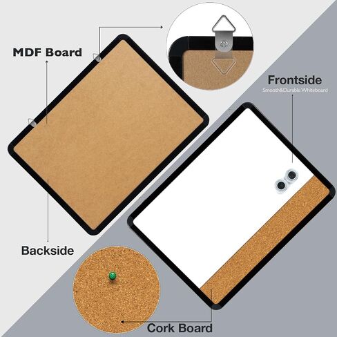 DumanAsen Small Dry Erase Board, 12x16 Magnetic Whiteboard & Cork Board Combo for Wall, Portable Combination Whiteboard for Home, Office, includes Markers, Eraser, Cord and Hanging Hardware in Saudi Arabia