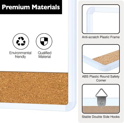 لوحة مسح جافة صغيرة من DumanAsen، مجموعة سبورة بيضاء مغناطيسية مقاس 12 × 16 ولوحة الفلين للجدار، مجموعة سبورة بيضاء محمولة للمنزل والمكتب، تتضمن علامات وممحاة وسلك وأدوات تعليق in Kuwait