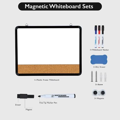 DumanAsen Small Dry Erase Board, 12x16 Magnetic Whiteboard & Cork Board Combo for Wall, Portable Combination Whiteboard for Home, Office, includes Markers, Eraser, Cord and Hanging Hardware in Saudi Arabia