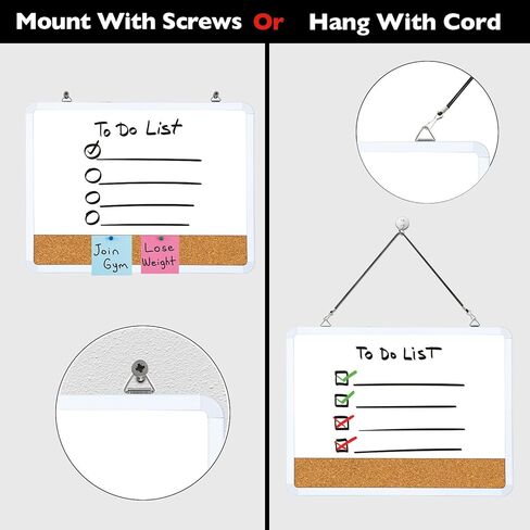 لوحة مسح جافة صغيرة من DumanAsen، مجموعة سبورة بيضاء مغناطيسية مقاس 12 × 16 ولوحة الفلين للجدار، مجموعة سبورة بيضاء محمولة للمنزل والمكتب، تتضمن علامات وممحاة وسلك وأدوات تعليق in Kuwait