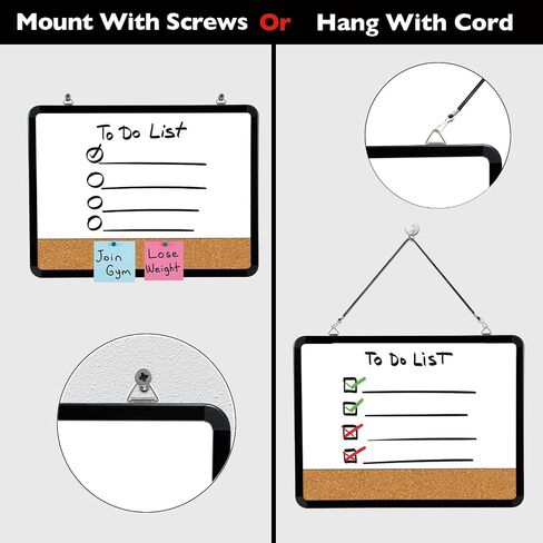 DumanAsen Small Dry Erase Board, 12x16 Magnetic Whiteboard & Cork Board Combo for Wall, Portable Combination Whiteboard for Home, Office, includes Markers, Eraser, Cord and Hanging Hardware in Saudi Arabia