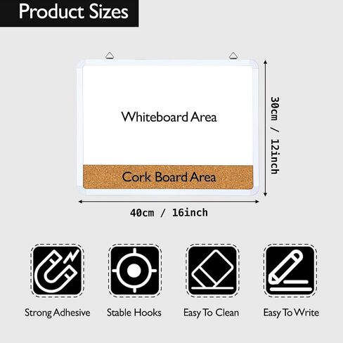 لوحة مسح جافة صغيرة من DumanAsen، مجموعة سبورة بيضاء مغناطيسية مقاس 12 × 16 ولوحة الفلين للجدار، مجموعة سبورة بيضاء محمولة للمنزل والمكتب، تتضمن علامات وممحاة وسلك وأدوات تعليق in Kuwait