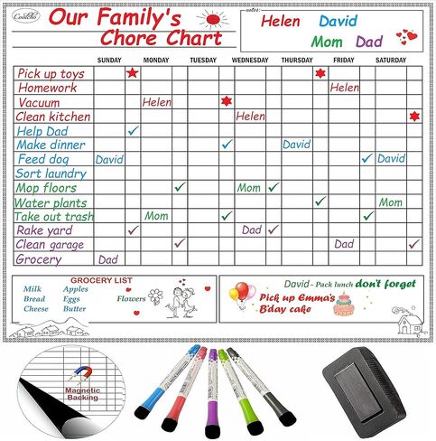 مخطط عمل مغناطيسي كبير للأطفال والمراهقين والبالغين - سبورة بيضاء قابلة للمسح الجاف - مخطط مكافآت السلوك - مخطط جدول المسؤولية الأسبوعي اليومي - 5 علامات وممحاة - منزل المدرسة in Kuwait