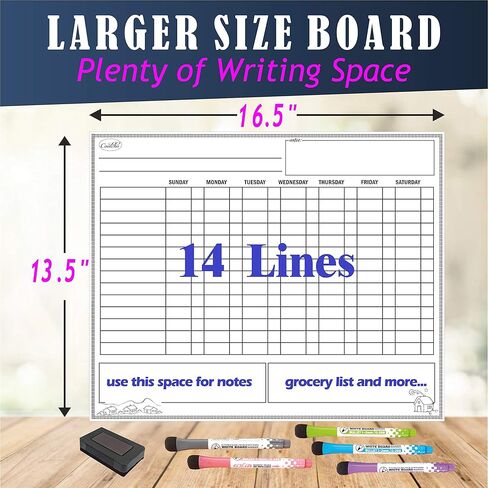 مخطط عمل مغناطيسي كبير للأطفال والمراهقين والبالغين - سبورة بيضاء قابلة للمسح الجاف - مخطط مكافآت السلوك - مخطط جدول المسؤولية الأسبوعي اليومي - 5 علامات وممحاة - منزل المدرسة in Kuwait