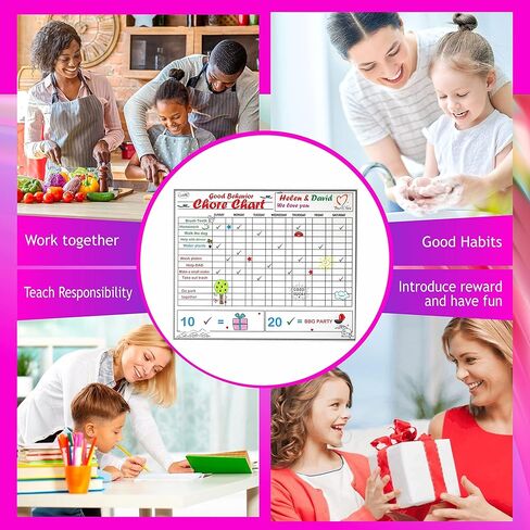 مخطط عمل مغناطيسي كبير للأطفال والمراهقين والبالغين - سبورة بيضاء قابلة للمسح الجاف - مخطط مكافآت السلوك - مخطط جدول المسؤولية الأسبوعي اليومي - 5 علامات وممحاة - منزل المدرسة in Kuwait