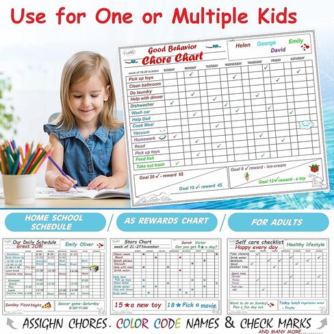 مخطط عمل مغناطيسي كبير للأطفال والمراهقين والبالغين - سبورة بيضاء قابلة للمسح الجاف - مخطط مكافآت السلوك - مخطط جدول المسؤولية الأسبوعي اليومي - 5 علامات وممحاة - منزل المدرسة in Kuwait