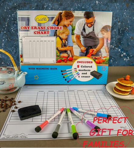 مخطط عمل مغناطيسي كبير للأطفال والمراهقين والبالغين - سبورة بيضاء قابلة للمسح الجاف - مخطط مكافآت السلوك - مخطط جدول المسؤولية الأسبوعي اليومي - 5 علامات وممحاة - منزل المدرسة in Kuwait