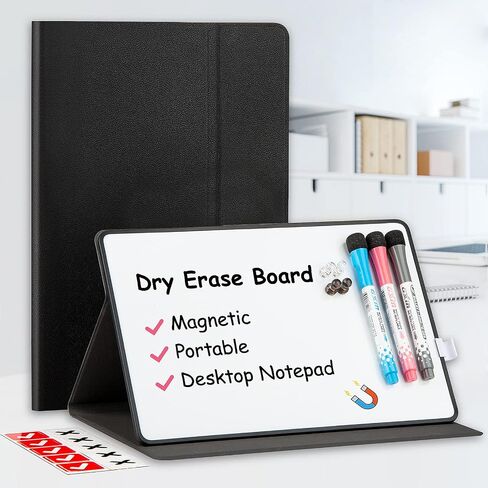 Portable Dry Erase Board,Magnetic Small White Board with Stand,Desktop Whiteboard Notebook with Pu Leather Cover,Reusable Double-Sided Wipe Board for School Office Home 11.8"X 7.8"(Black) in Saudi Arabia