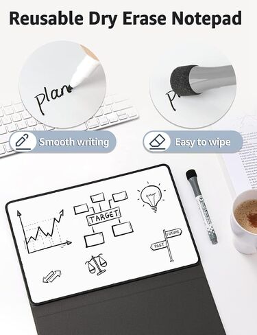 Portable Dry Erase Board,Magnetic Small White Board with Stand,Desktop Whiteboard Notebook with Pu Leather Cover,Reusable Double-Sided Wipe Board for School Office Home 11.8"X 7.8"(Black) in Saudi Arabia
