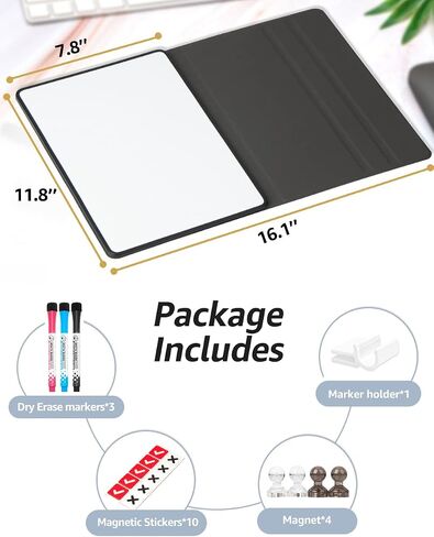 Portable Dry Erase Board,Magnetic Small White Board with Stand,Desktop Whiteboard Notebook with Pu Leather Cover,Reusable Double-Sided Wipe Board for School Office Home 11.8"X 7.8"(Black) in Saudi Arabia