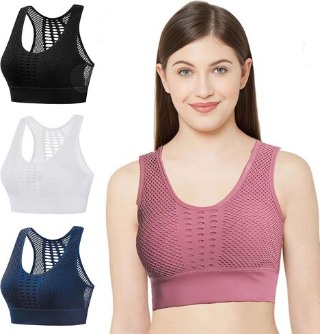 4 Pack Women Breathable Sports Bra Sexy Mesh Top Push Up Gym Fitness Underwear Female Seamless Yoga Bra in Saudi Arabia